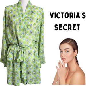 VICTORIA'S SECRET Green Blue White & Black Floral Robe With Belt - Women's OS